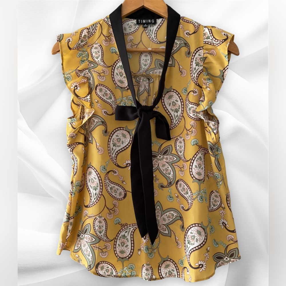 T . I . M . I . N . G WOMEN’S MUSTARD YELLOW FLORAL BLOUSE SIZE SMALL